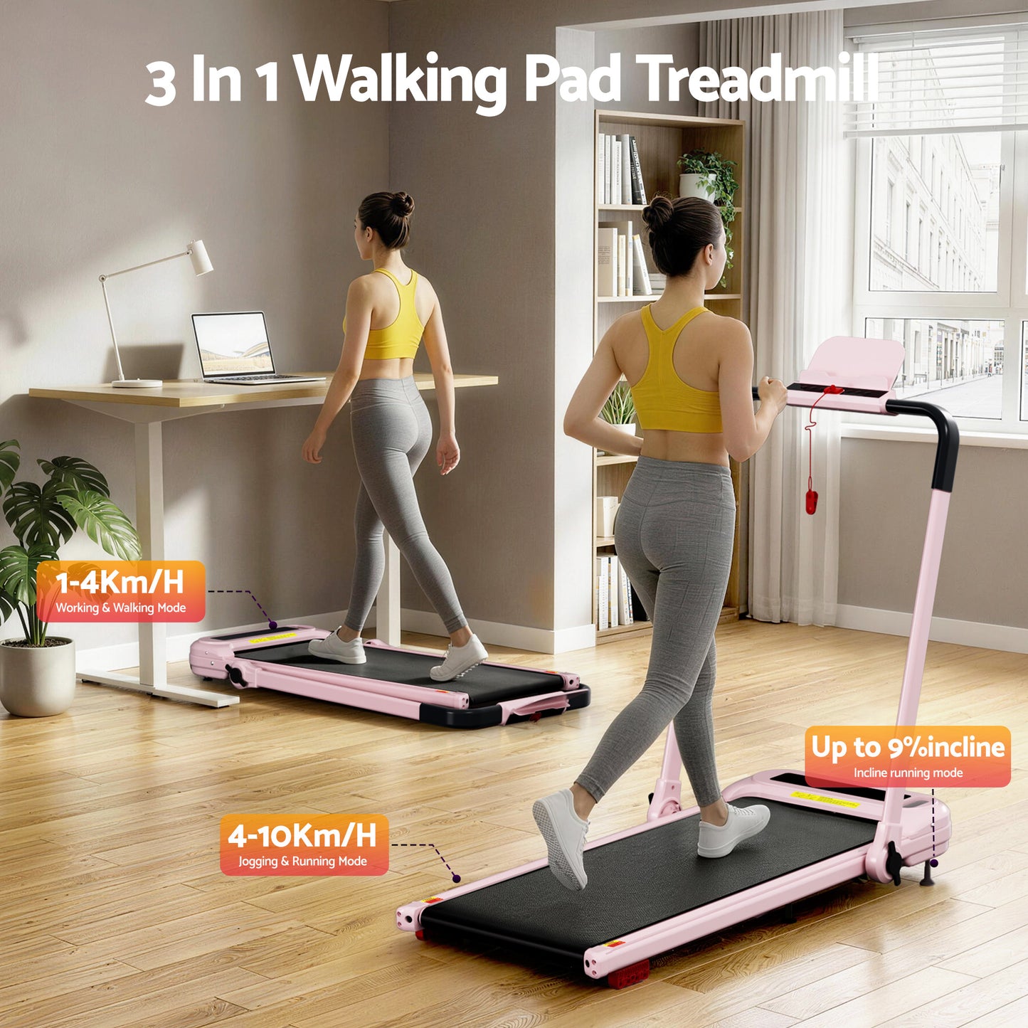 Everfit Treadmill Electric Walking Pad with Incline Foldable for Home Gym Pink