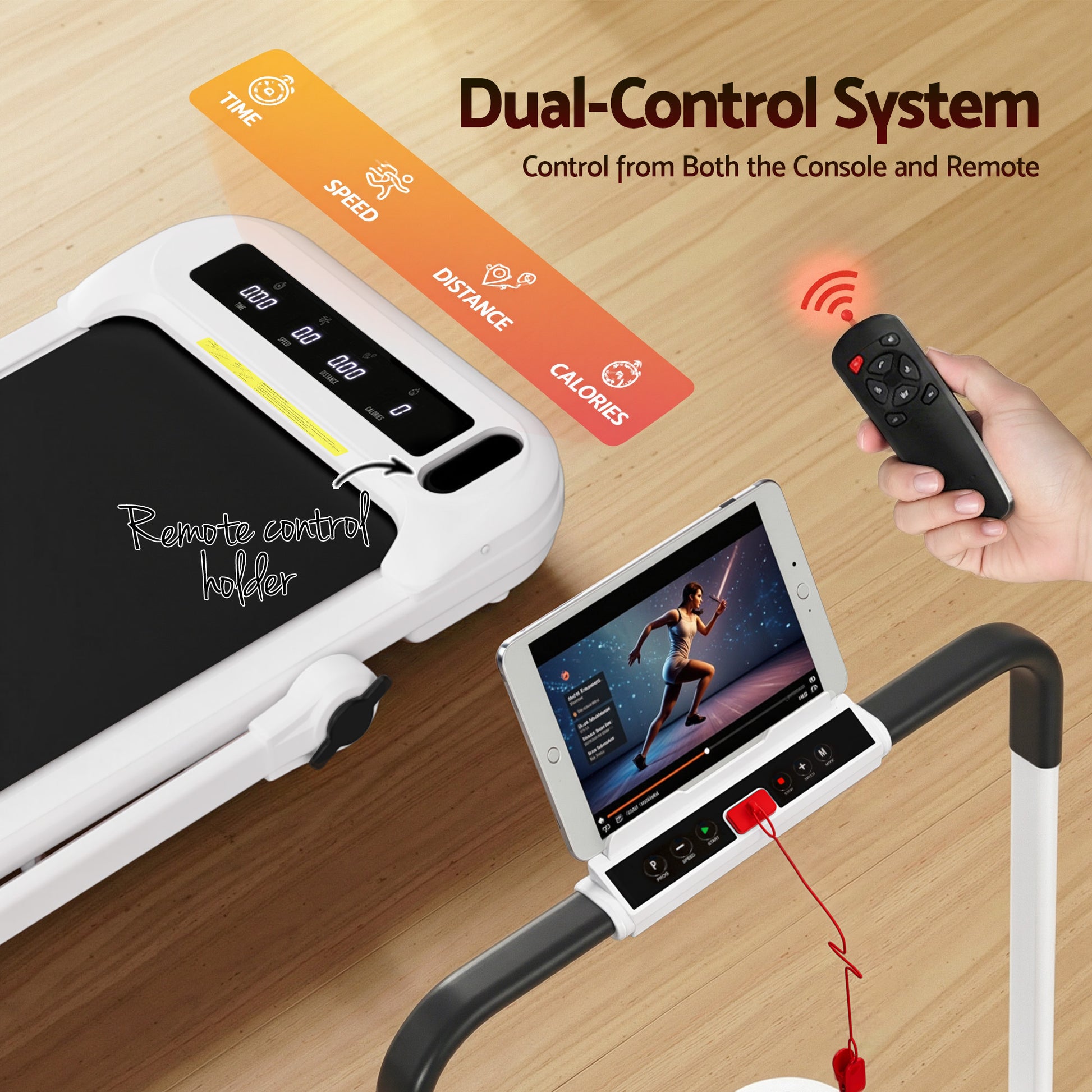 White Electric Walking Pad Treadmill Compact Gym Design