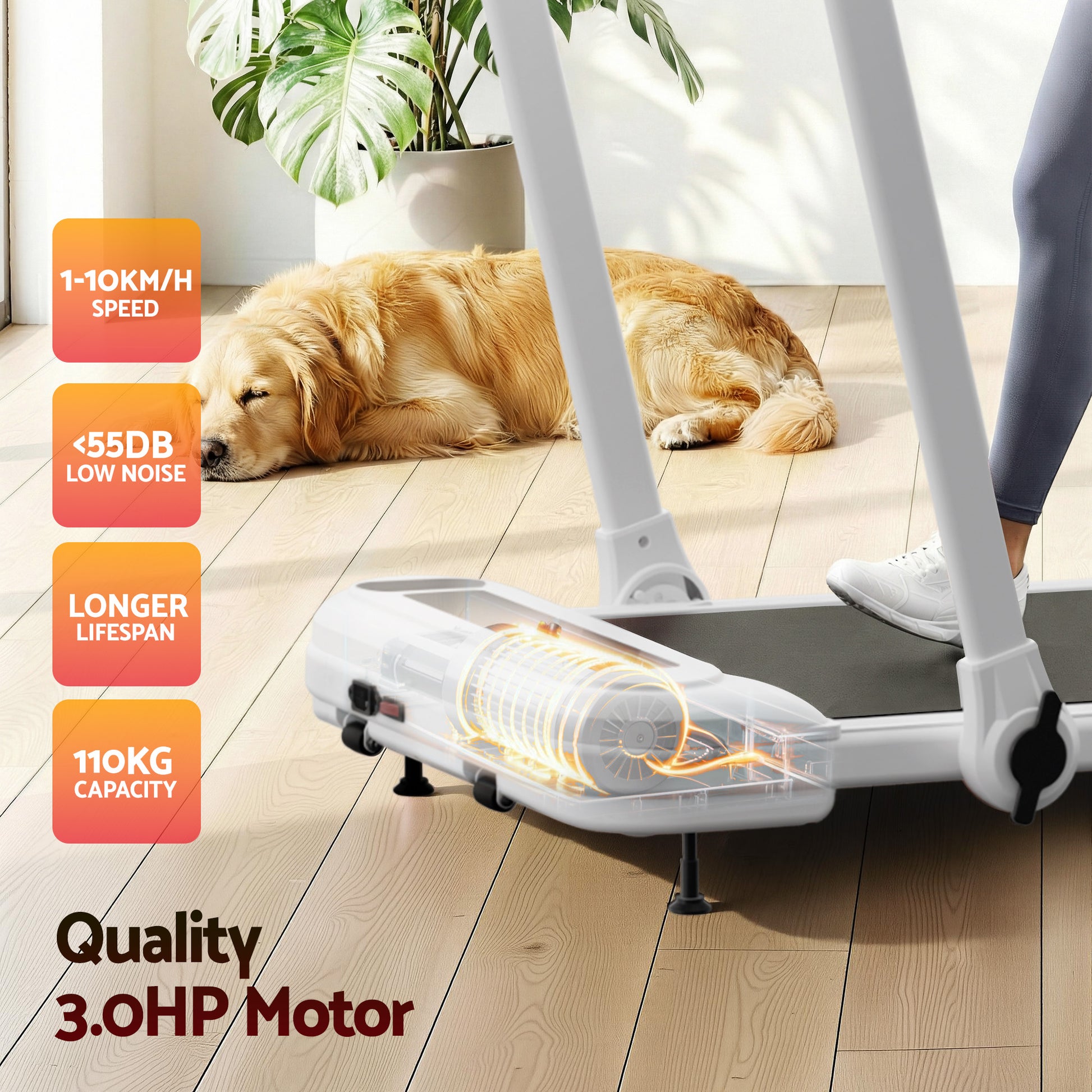 Walking Pad Treadmill Compact Gym Design White Electric