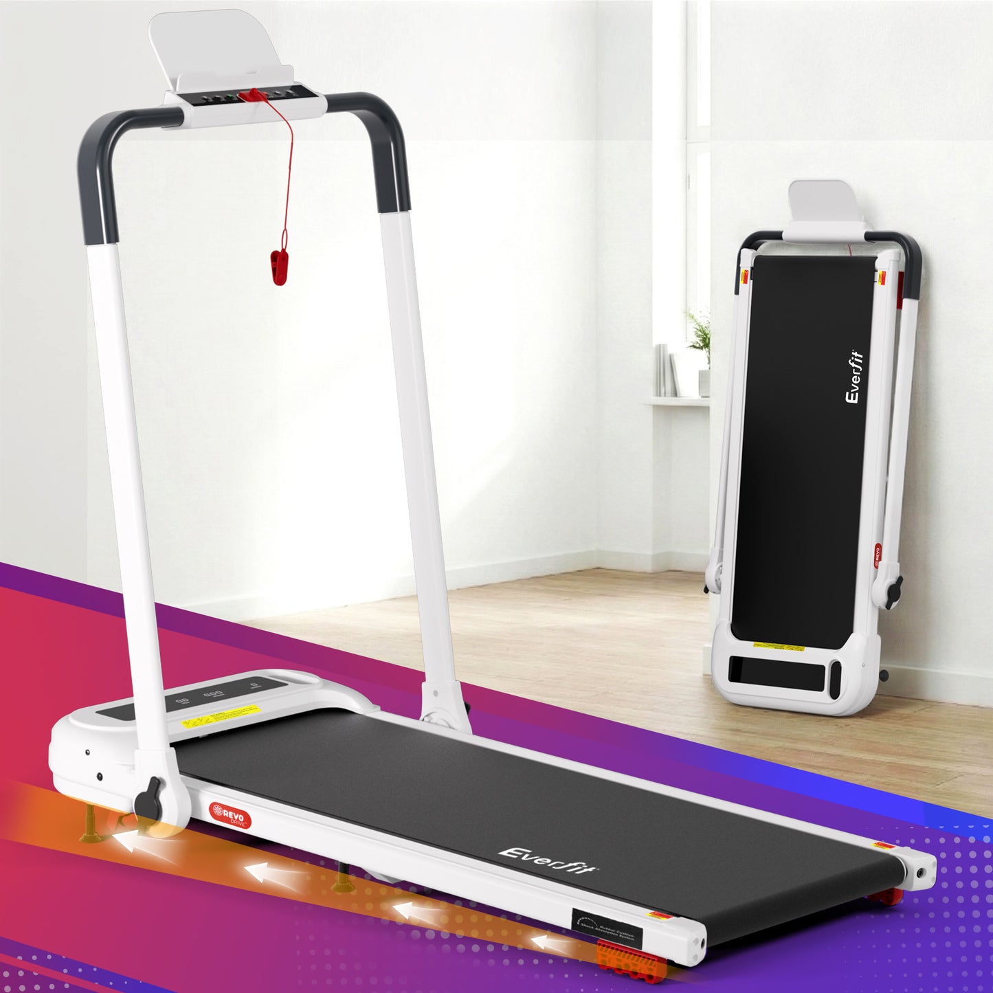 White Treadmill Electric Walking Pad Incline Foldable Gym
