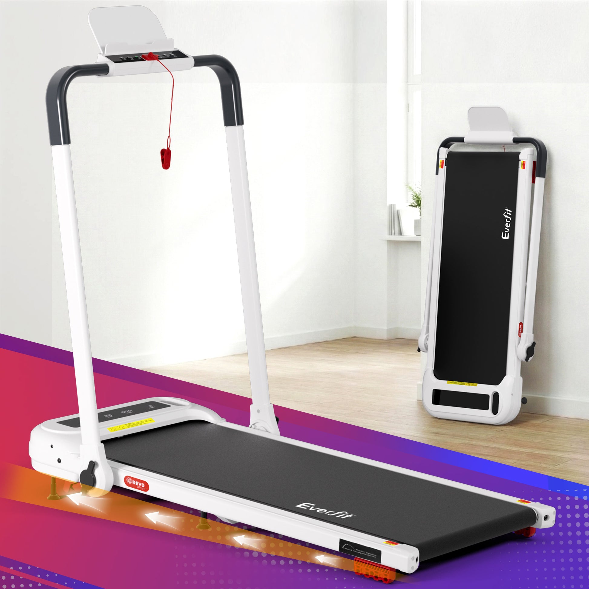 White Treadmill Electric Walking Pad Incline Foldable Gym