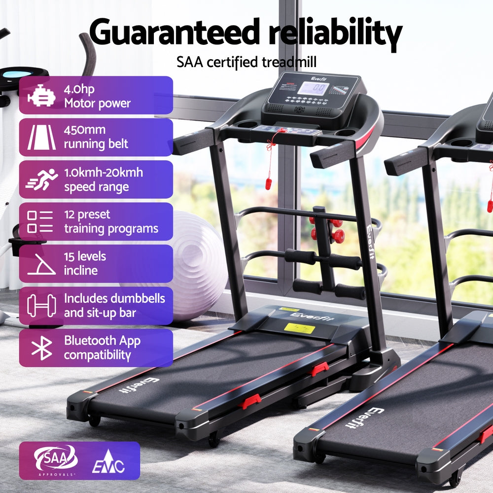 Treadmill Home Gym Fitness Exercise Machine with Sit-Up Bar - 450MM