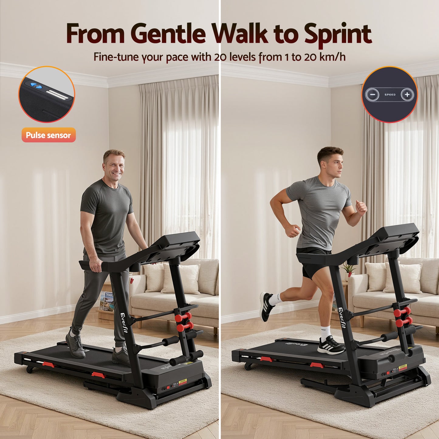 Treadmill Home Gym Fitness Exercise Machine with Sit-Up Bar - 450MM