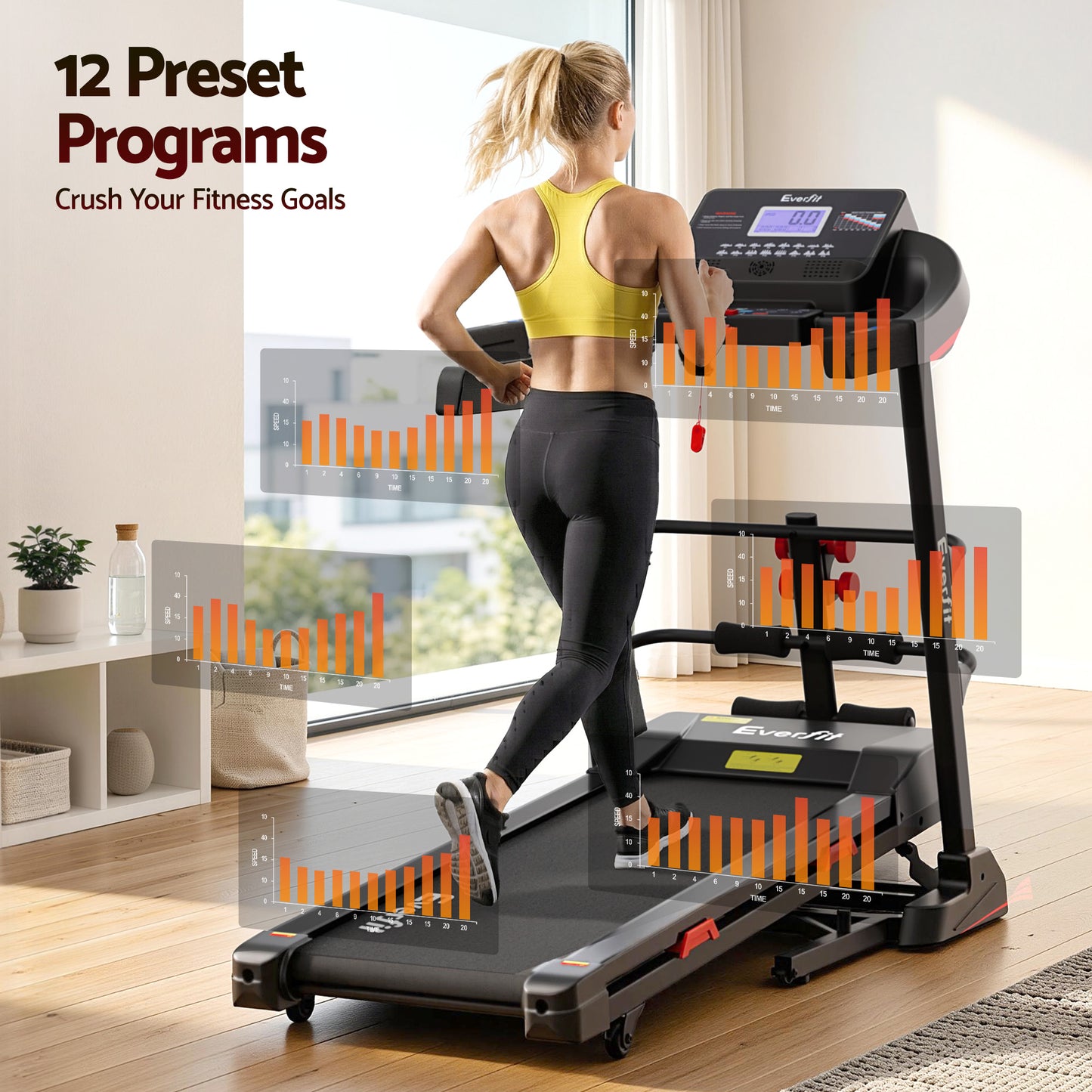 Treadmill Home Gym Fitness Exercise Machine with Sit-Up Bar - 450MM