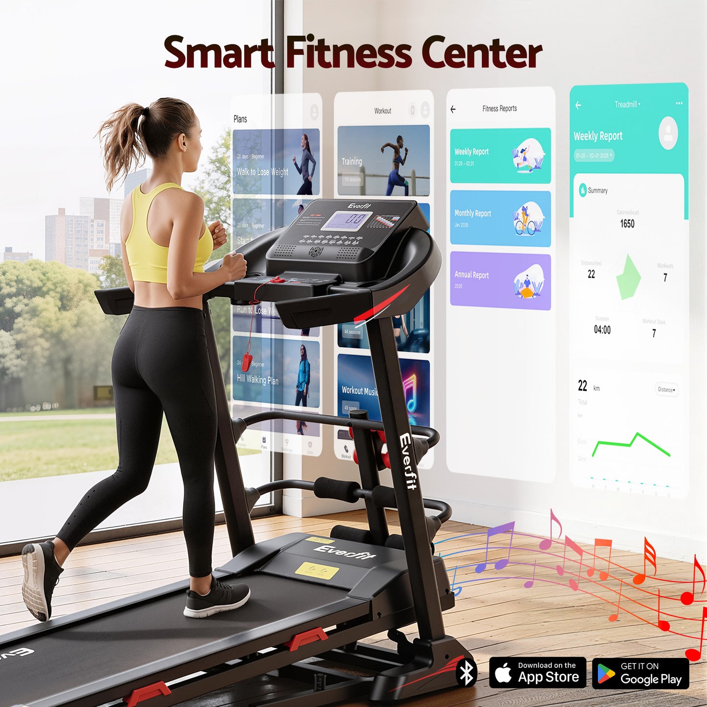 Treadmill Home Gym Fitness Exercise Machine with Sit-Up Bar - 450MM