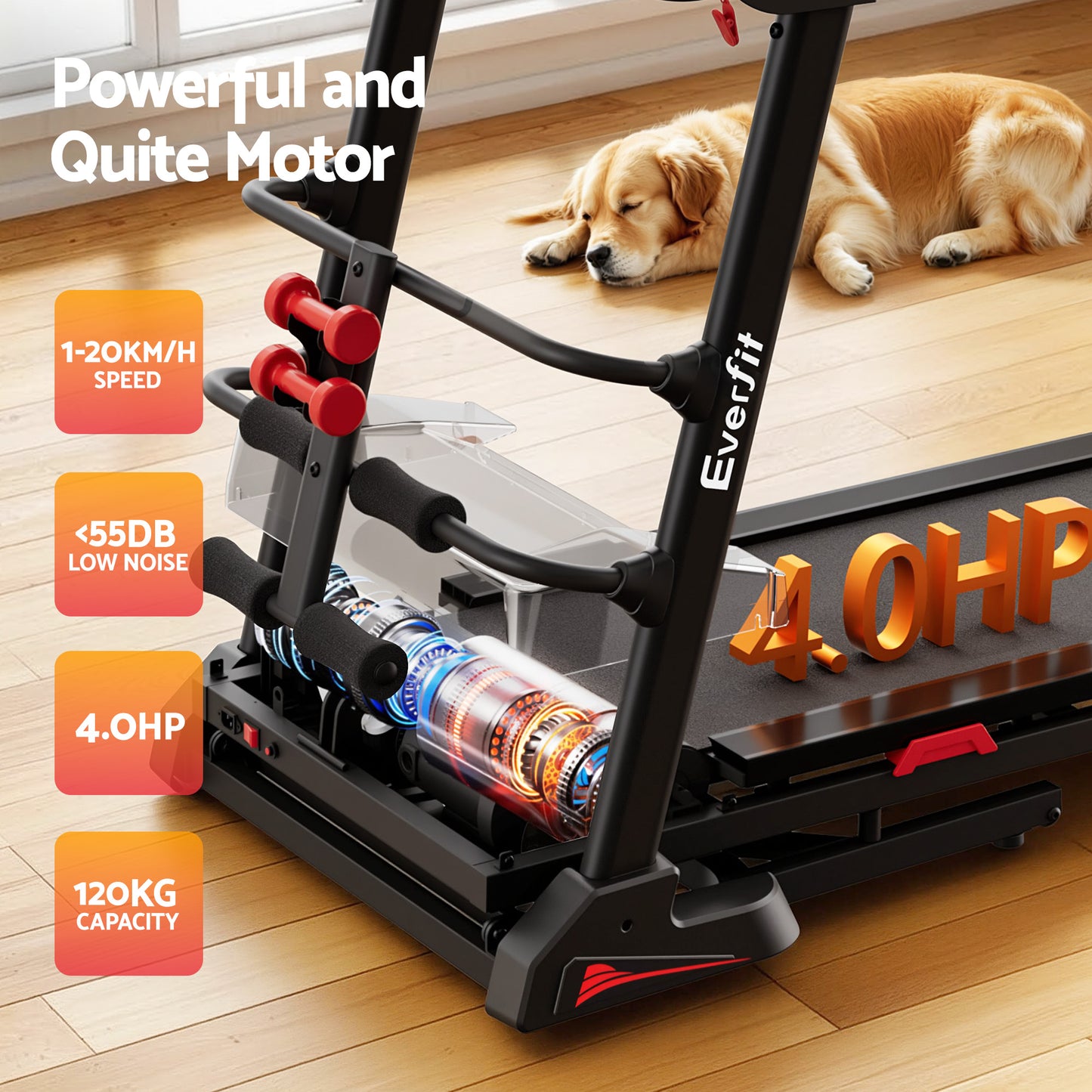 Treadmill Home Gym Fitness Exercise Machine with Sit-Up Bar - 450MM