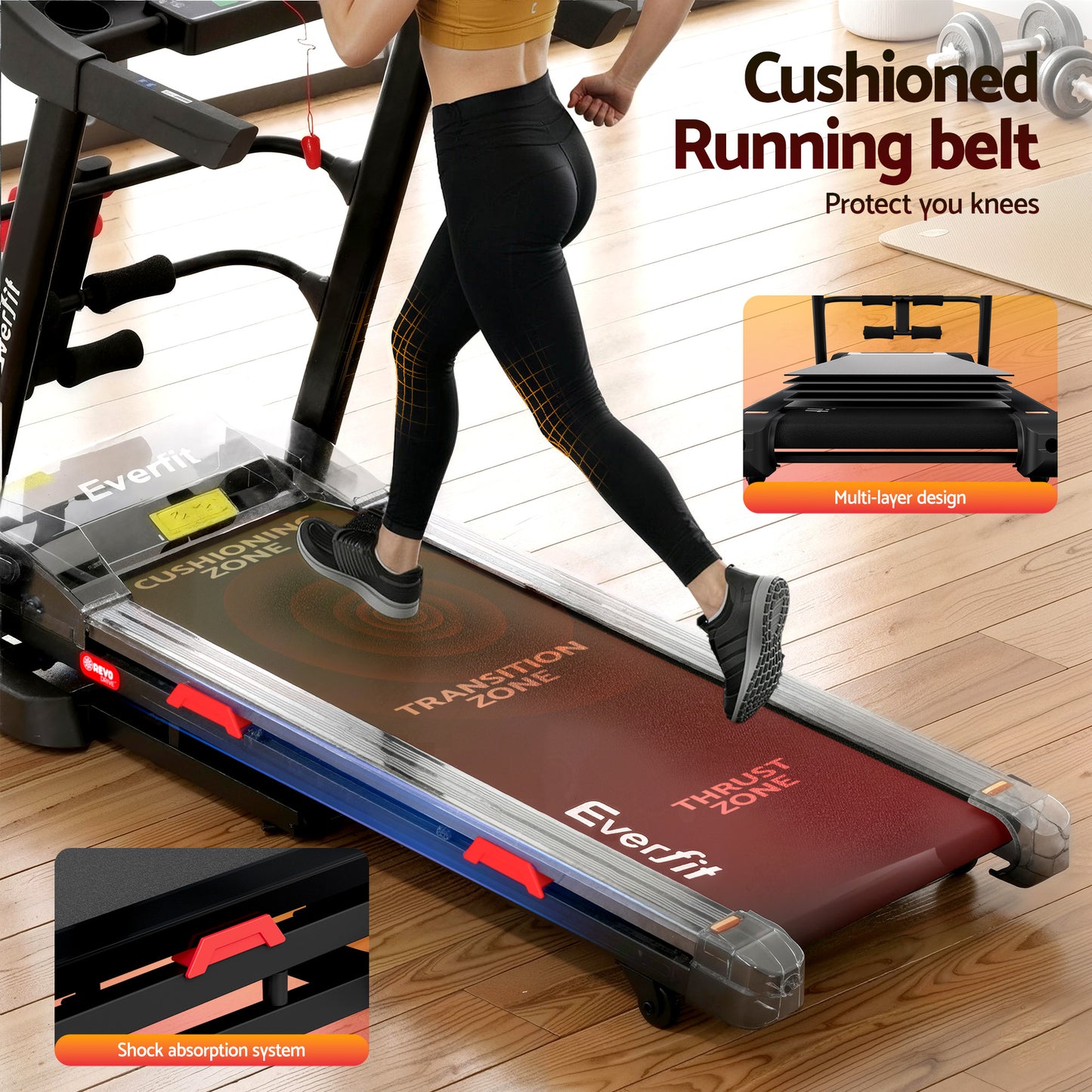 Treadmill Home Gym Fitness Exercise Machine with Sit-Up Bar - 450MM