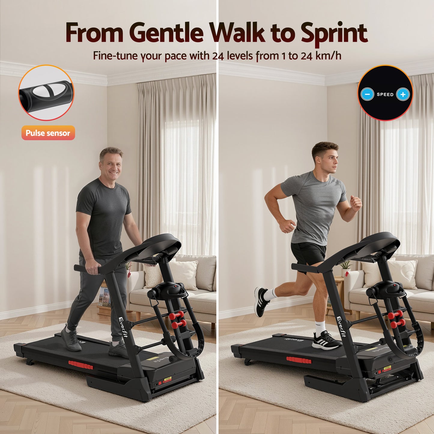 Treadmill Home Gym Fitness Exercise Machine with Massager 480mm