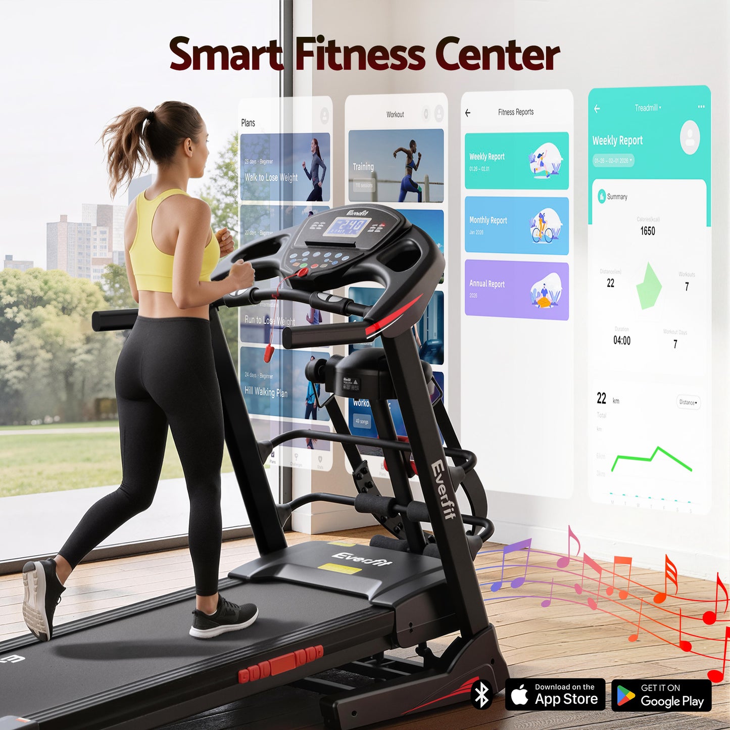 Treadmill Home Gym Fitness Exercise Machine with Massager 480mm