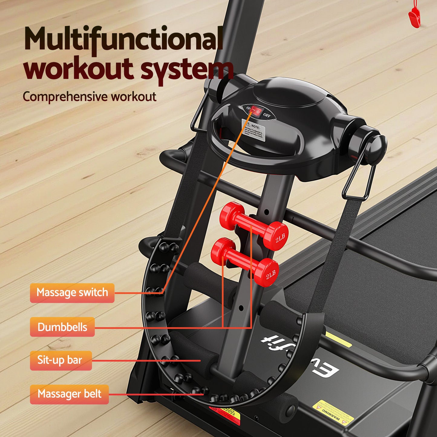 Treadmill Home Gym Fitness Exercise Machine with Massager 480mm