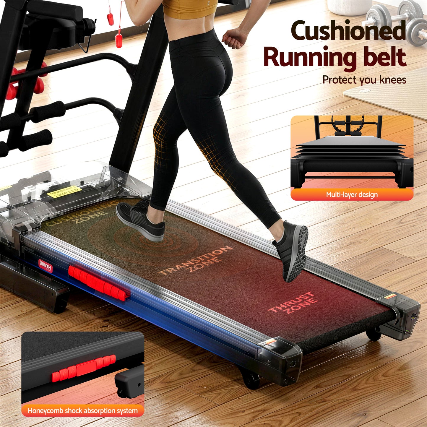 Treadmill Home Gym Fitness Exercise Machine with Massager 480mm