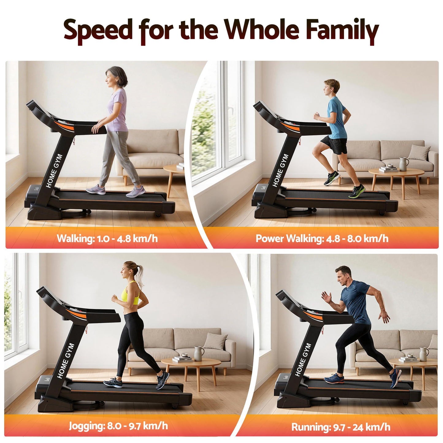 Auto Incline Gym Fitness Exercise Machine 490mm Treadmill