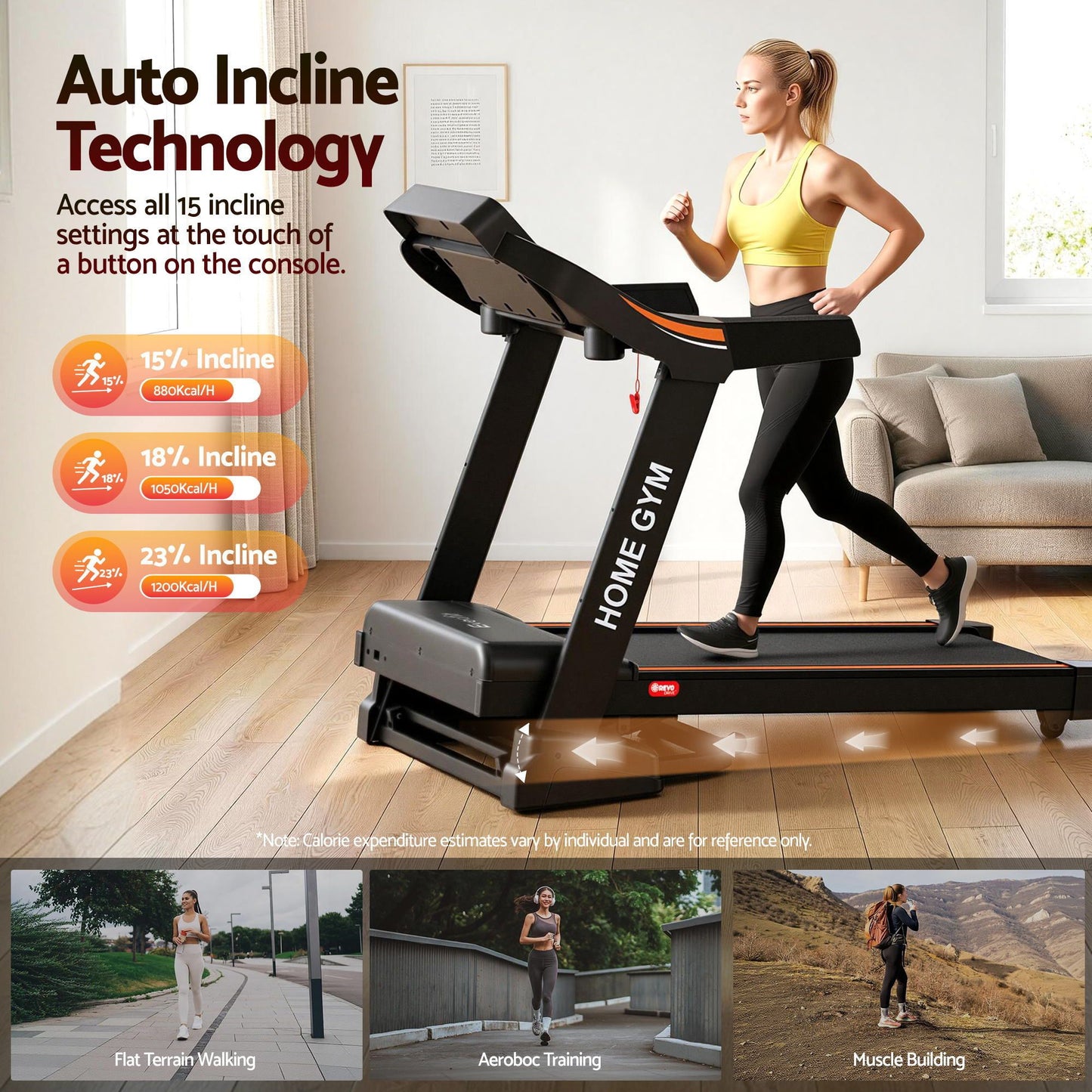 Machine 490mm Treadmill Auto Incline Gym Fitness Exercise