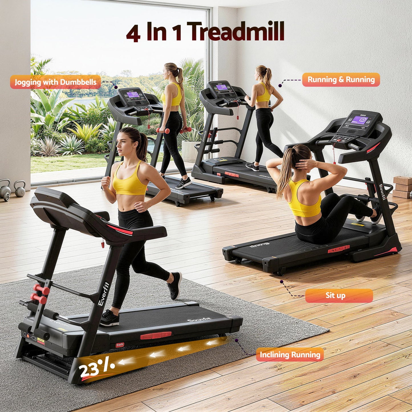 Everfit Treadmill Electric Gym Fitness Exercise Machine w Sit