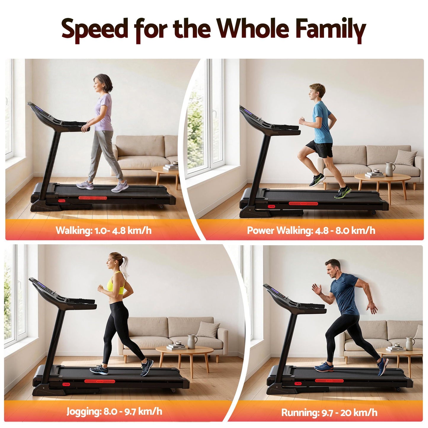Treadmill Auto Incline Home Gym Fitness Exercise Machine 520mm