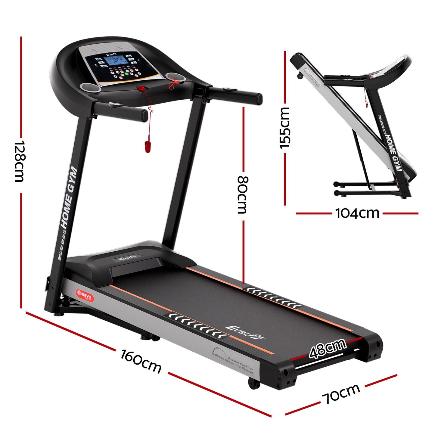 Treadmill 45cm Belt Incline Running with Gym Fitness Black