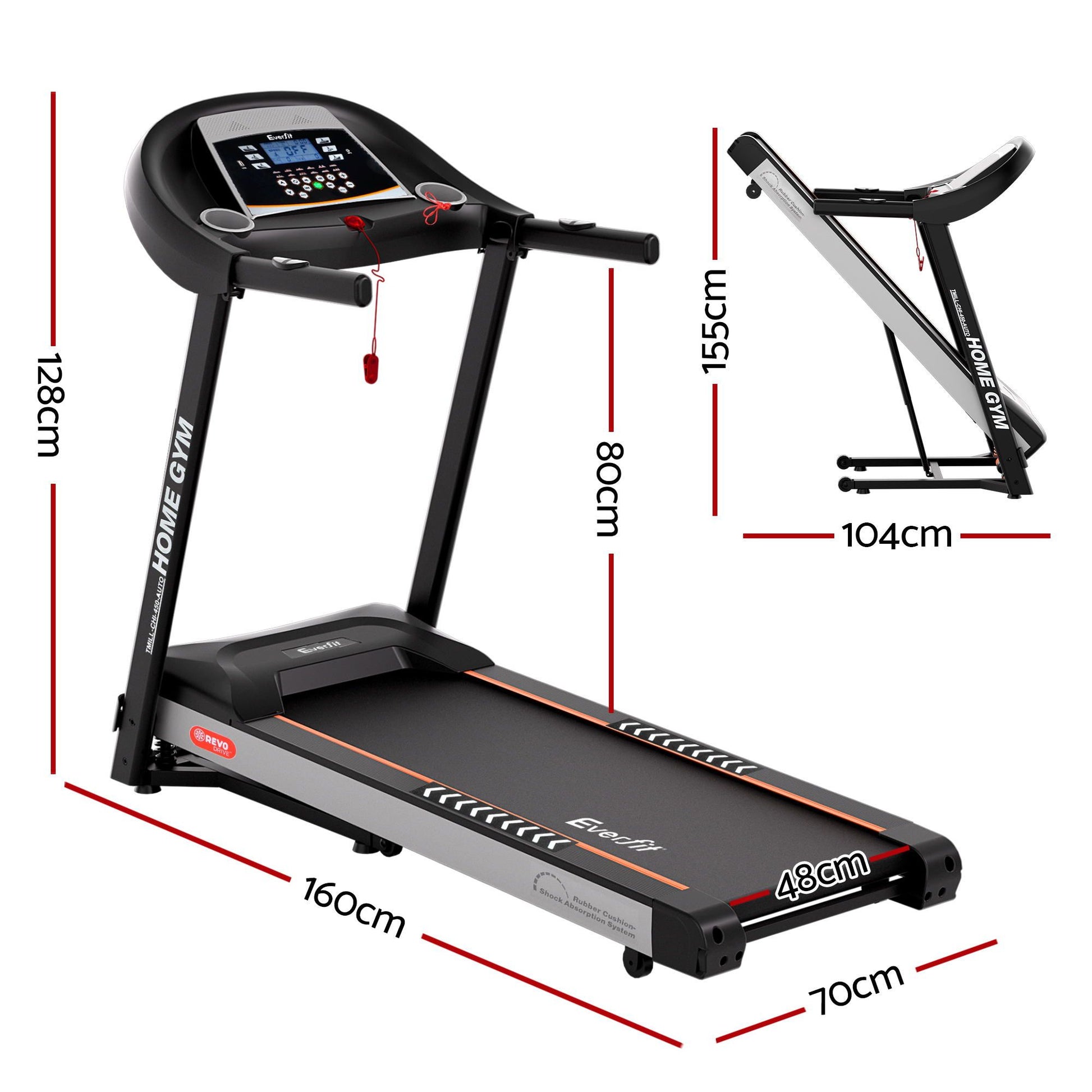 Treadmill 45cm Belt Incline Running with Gym Fitness Black