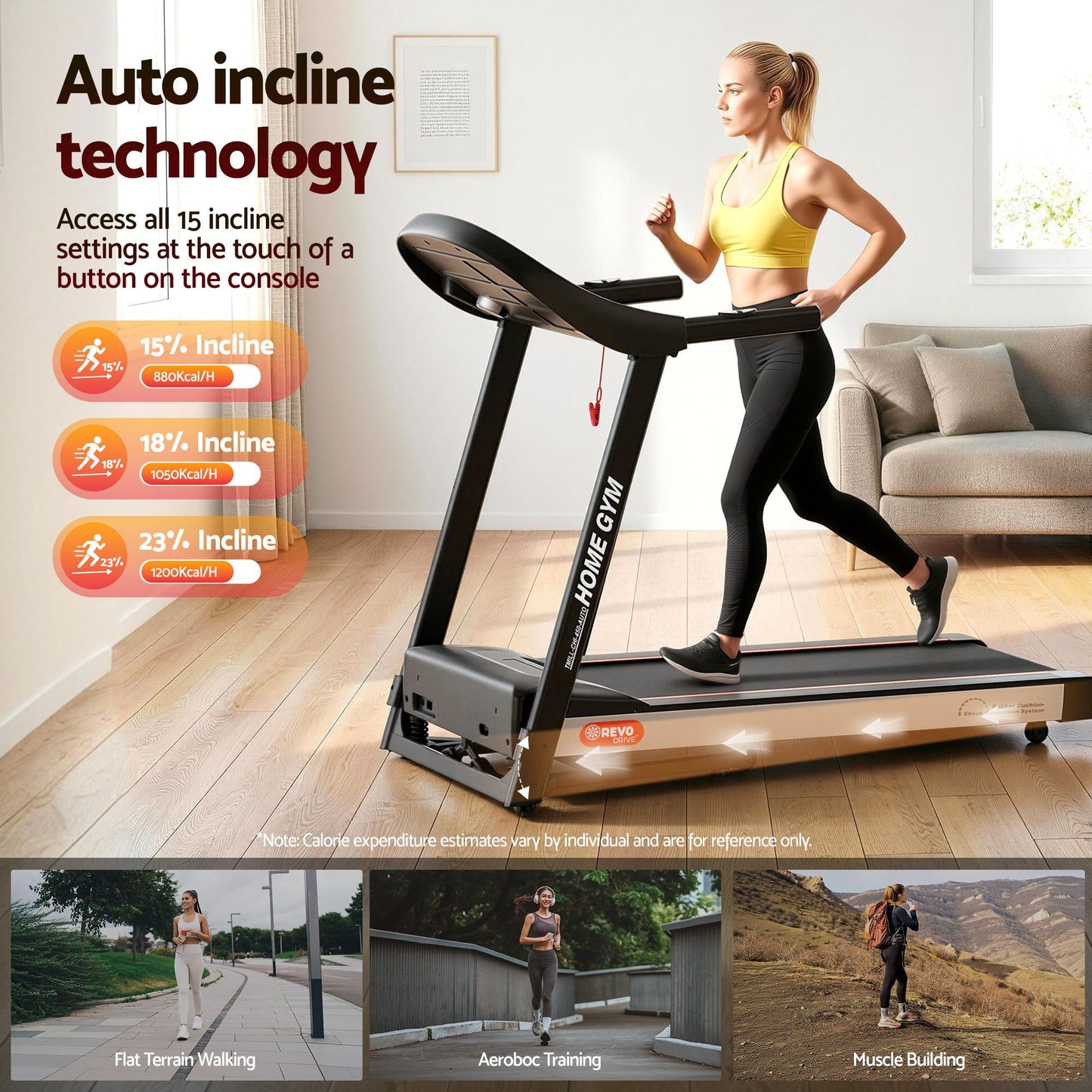 Treadmill belt incline with storage shelves and support legs