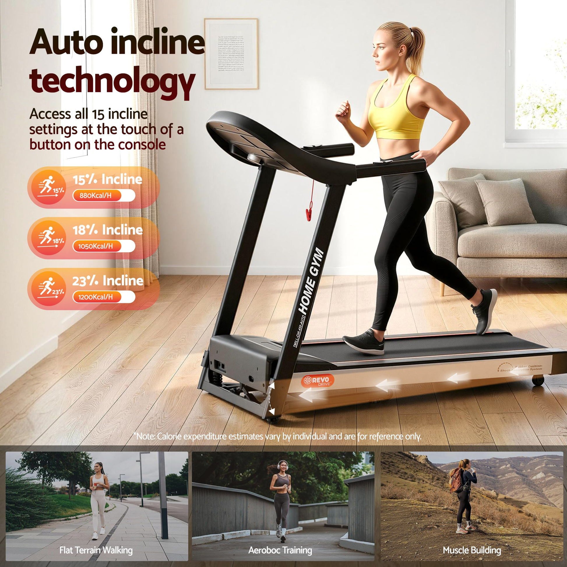 Treadmill belt incline with storage shelves and support legs