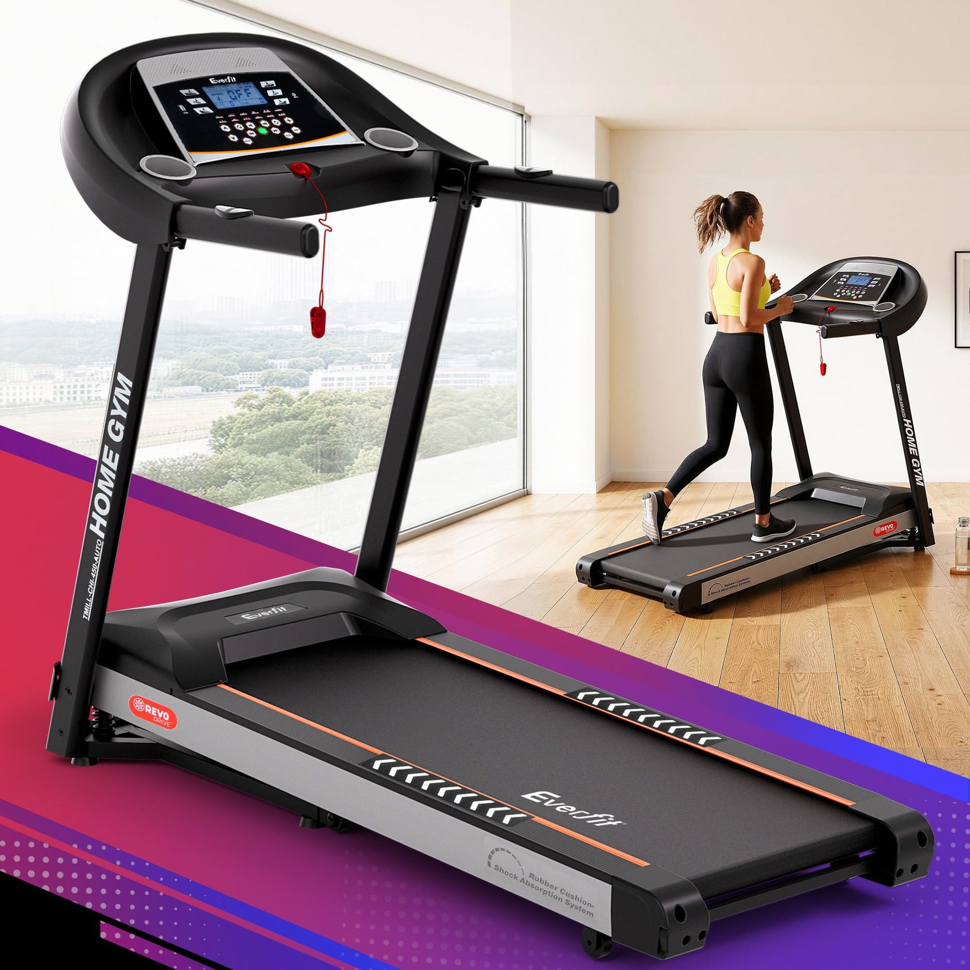 Treadmill belt incline with colour matched pieces and support fittings