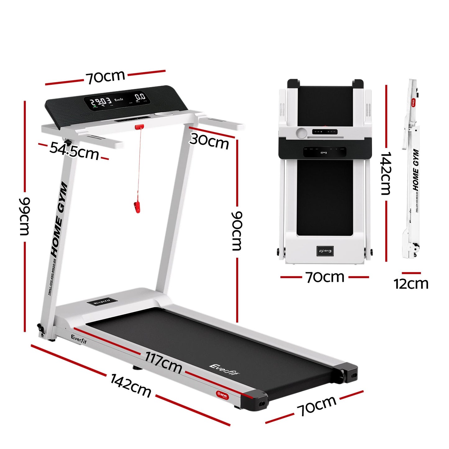 Fully Foldable Treadmill Gym Exercise with Fitness White