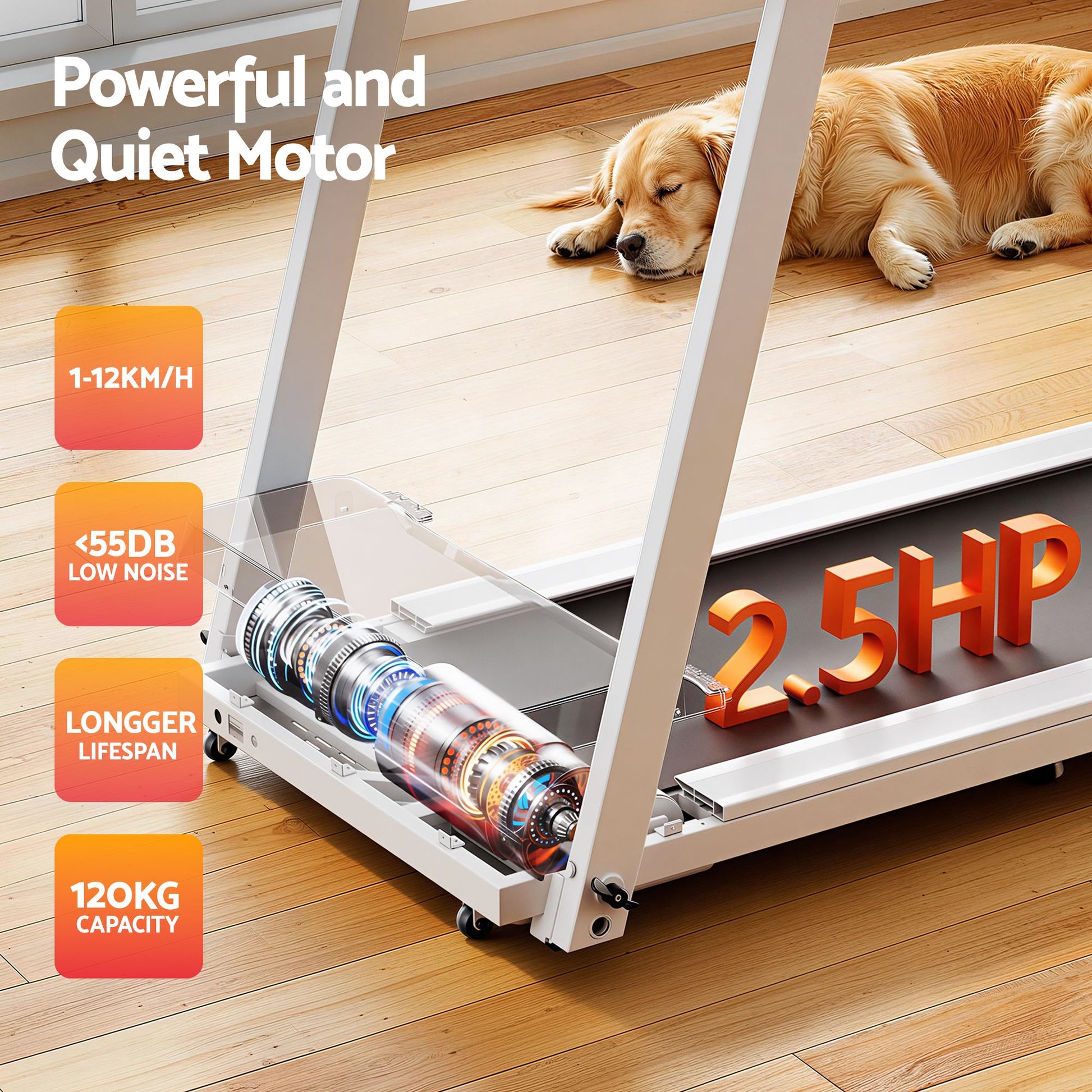 Exercise Fitness White Chi Fully Foldable Treadmill Gym