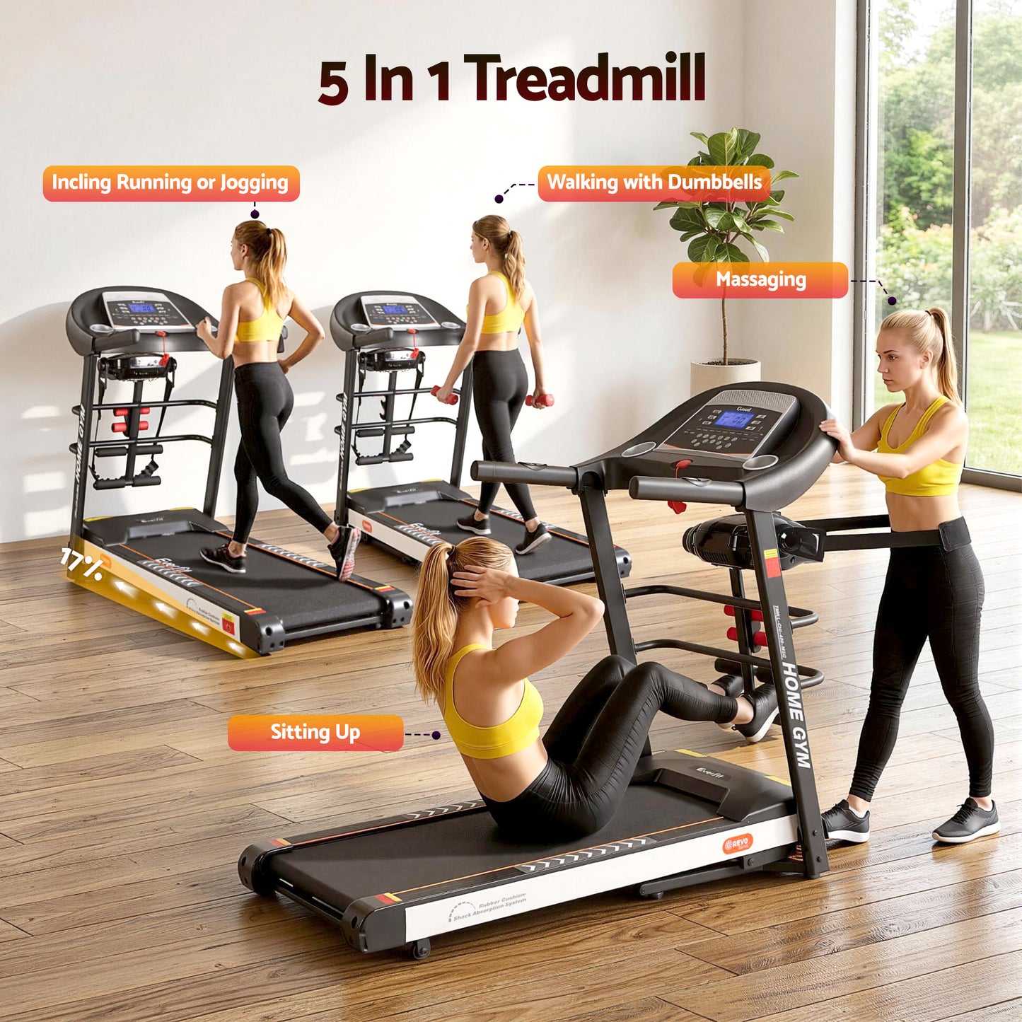 Treadmill 450mm 18kmh 3 5HP Auto Incline Gym Run
