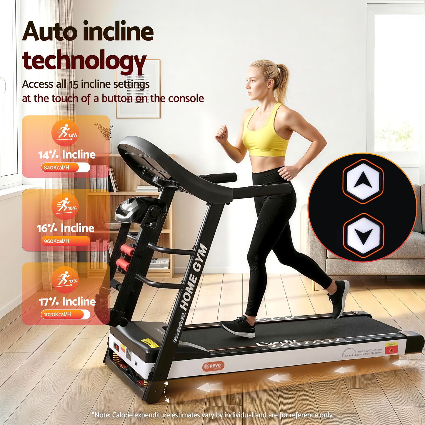 Treadmill 450mm 18kmh 3.5HP Auto Incline Home Gym Run Exercise Machine with Fitness Dumbbell Massager Sit Up Bar