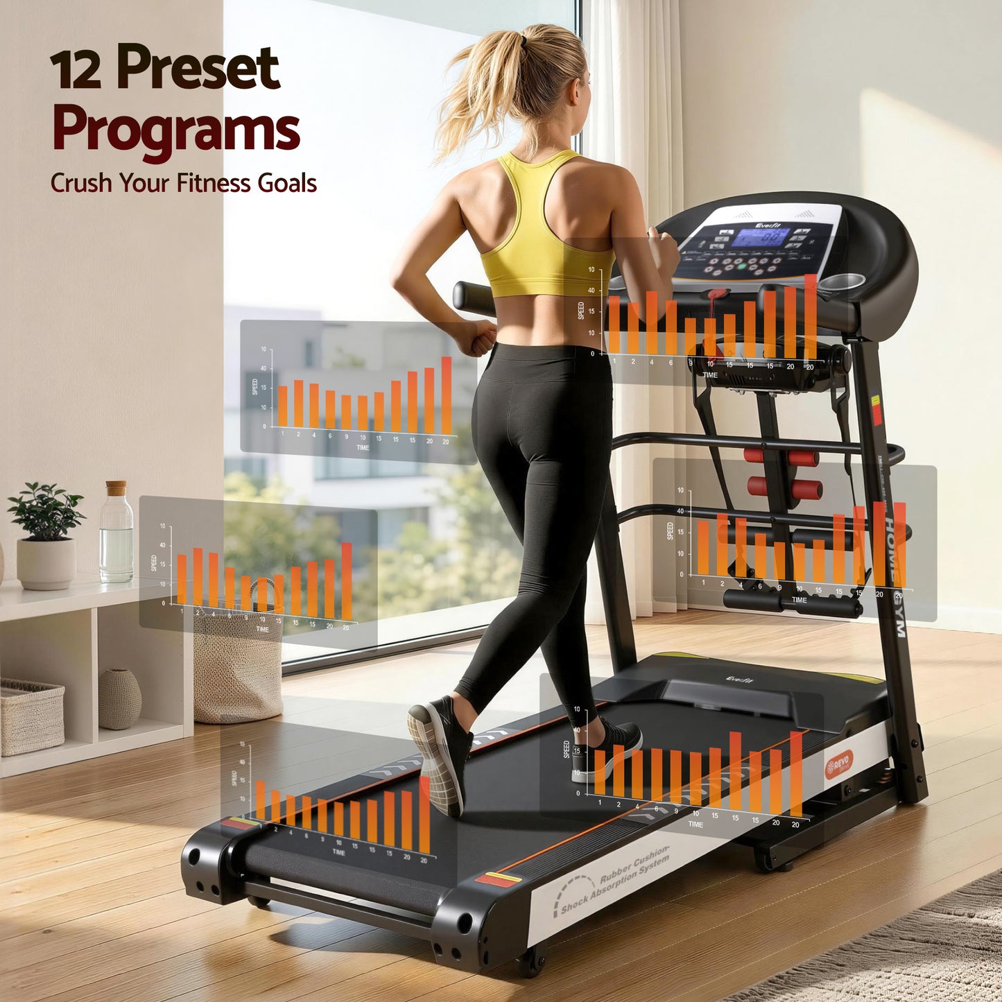 Treadmill 450mm 18kmh 3.5HP Auto Incline Home Gym Run Exercise Machine with Fitness Dumbbell Massager Sit Up Bar
