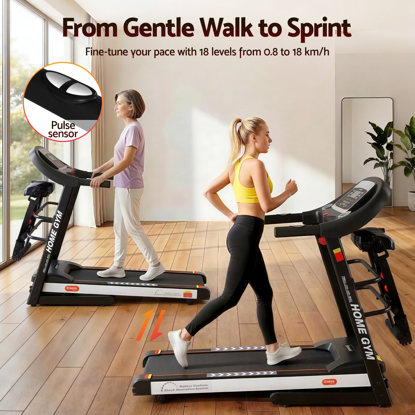 Treadmill 450mm 18kmh 3.5HP Auto Incline Home Gym Run Exercise Machine with Fitness Dumbbell Massager Sit Up Bar