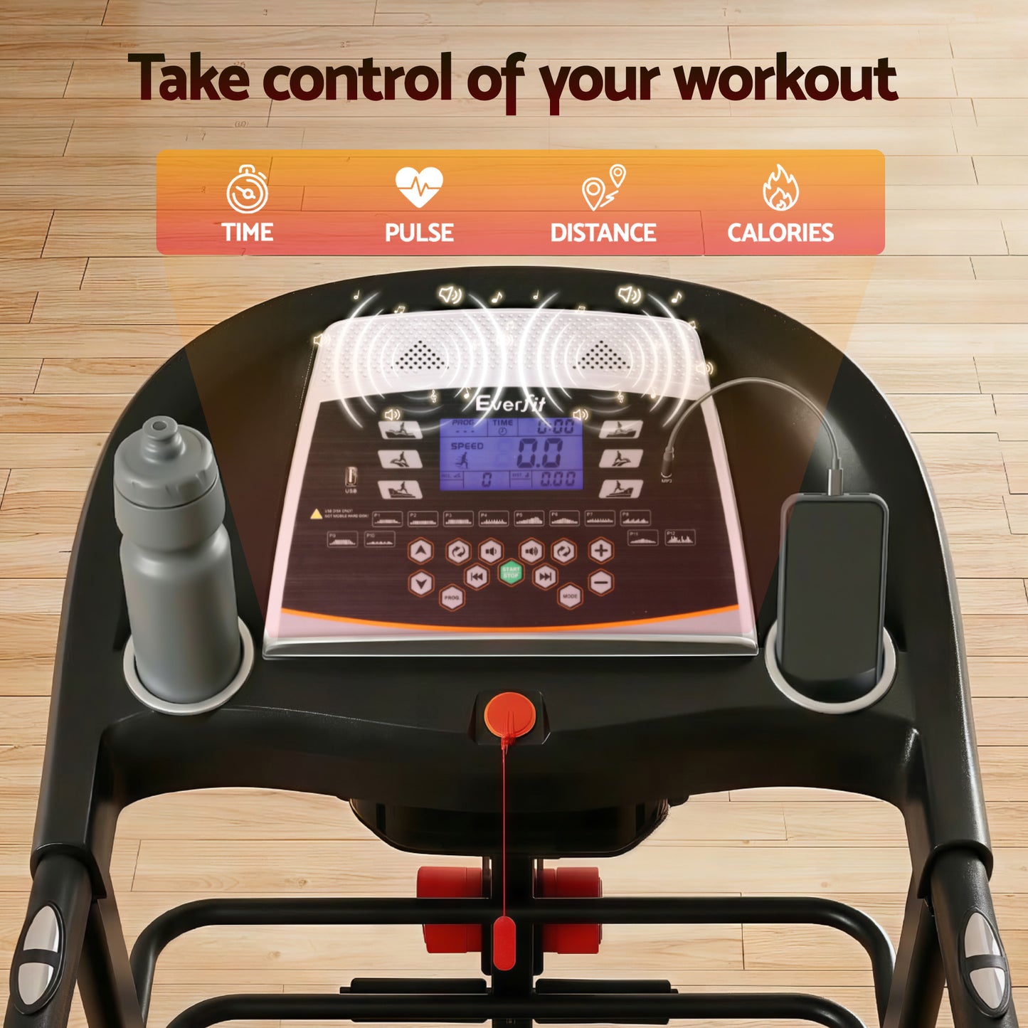 Treadmill 450mm 18kmh 3.5HP Auto Incline Home Gym Run Exercise Machine with Fitness Dumbbell Massager Sit Up Bar