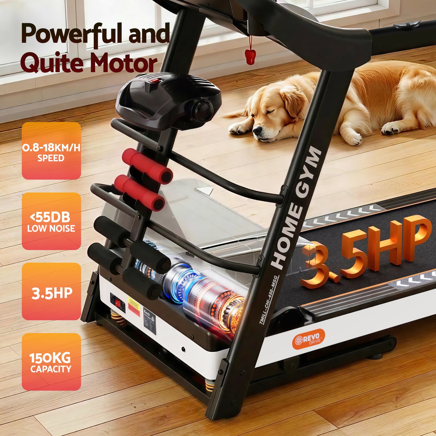 Treadmill 450mm 18kmh 3.5HP Auto Incline Home Gym Run Exercise Machine with Fitness Dumbbell Massager Sit Up Bar