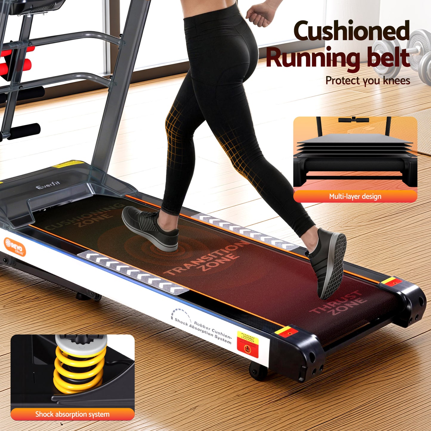 Treadmill 450mm 18kmh 3.5HP Auto Incline Home Gym Run Exercise Machine with Fitness Dumbbell Massager Sit Up Bar