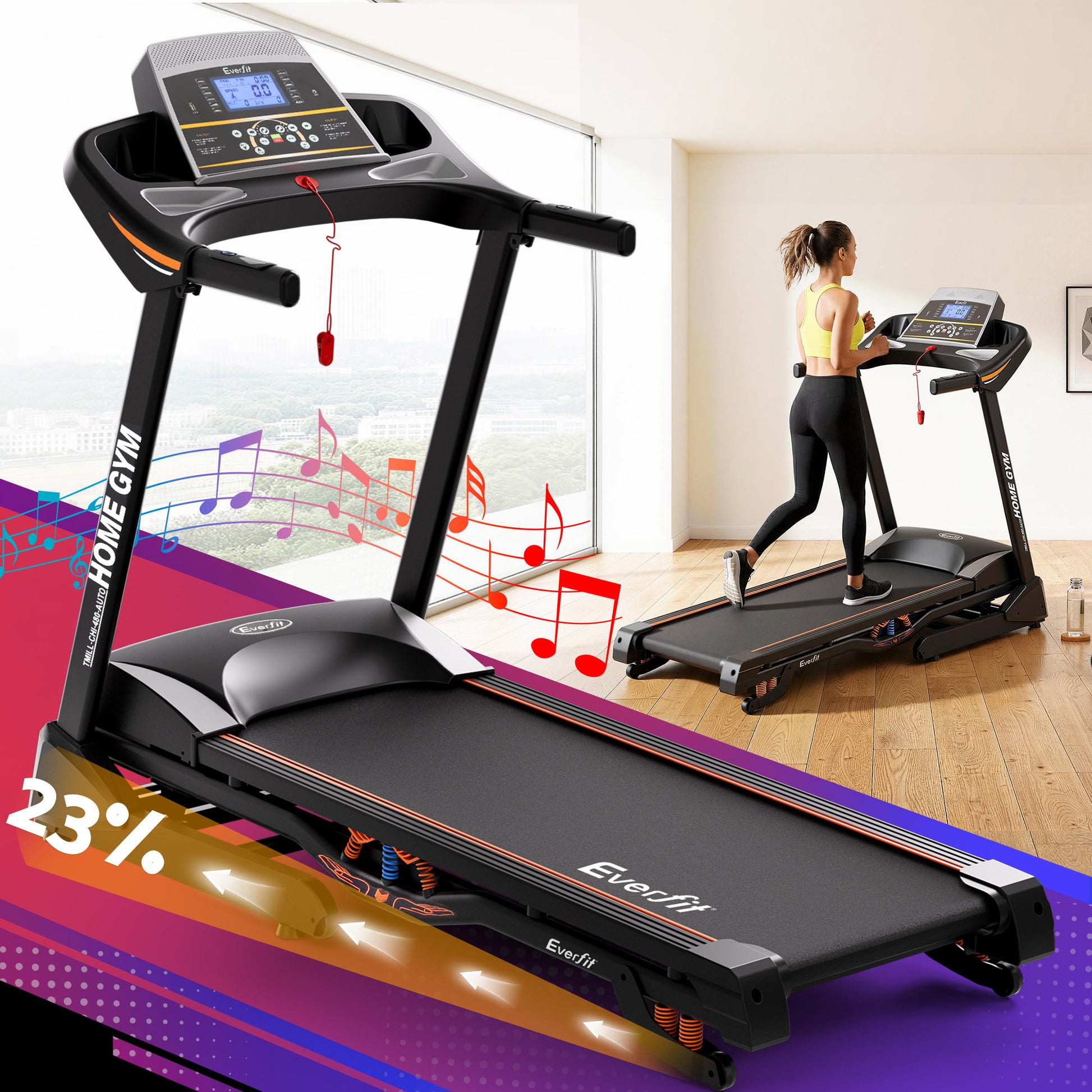 Treadmill 48cm Incline Running Gym Fitness Black