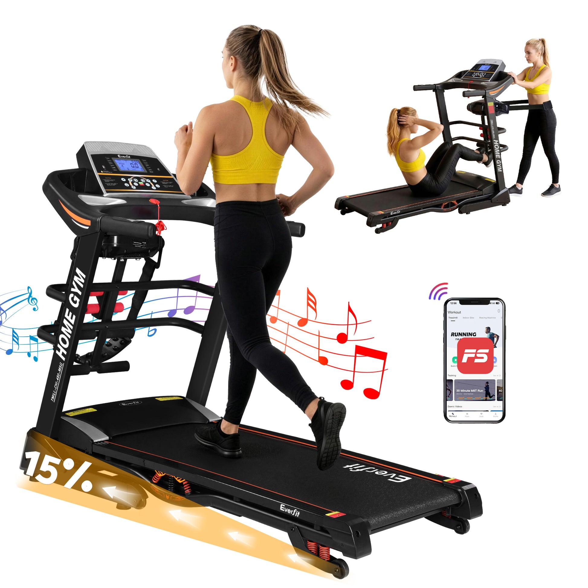 Treadmill Gym 480mm 18kmh 3 with 5hp Auto Incline Exercise Machine
