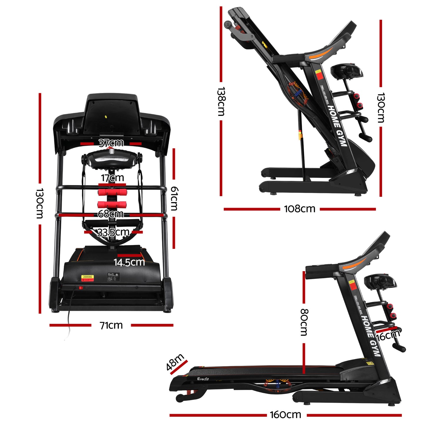 Treadmill Gym 480mm 18kmh 3 5HP Auto Incline