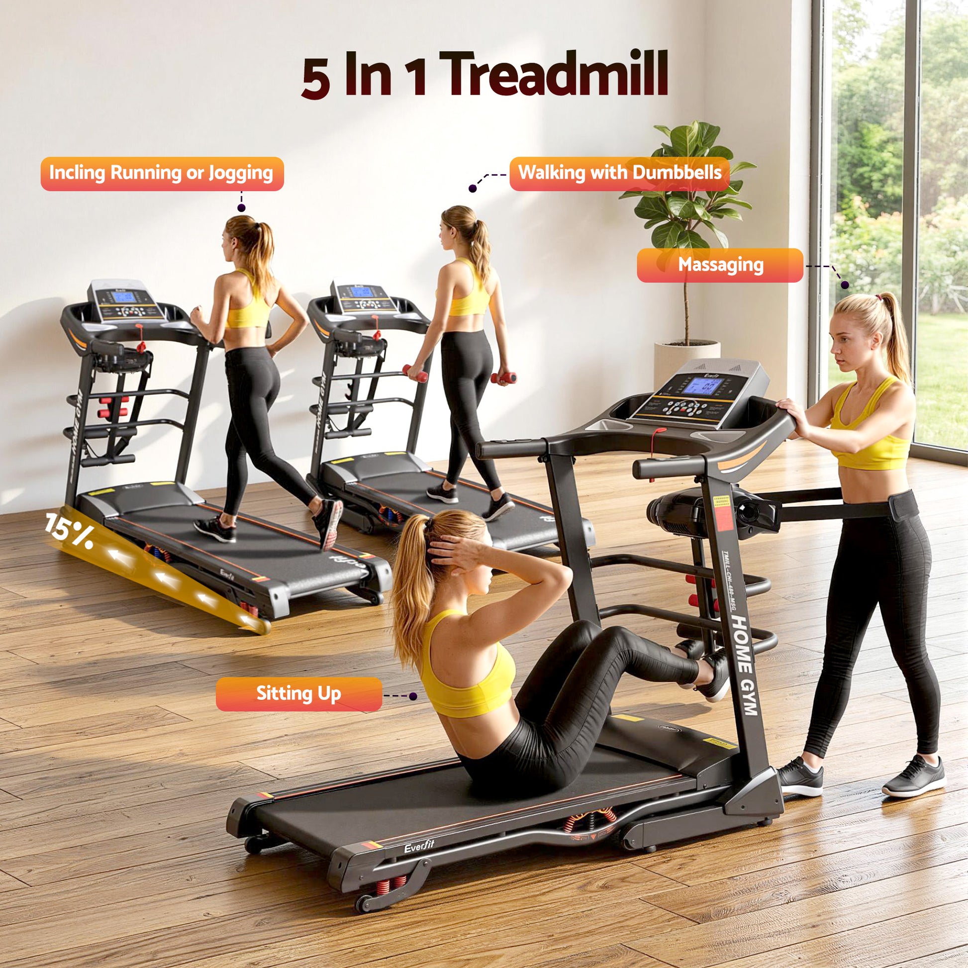 Treadmill Gym 480mm 18kmh 3 5HP Auto Incline Exercise