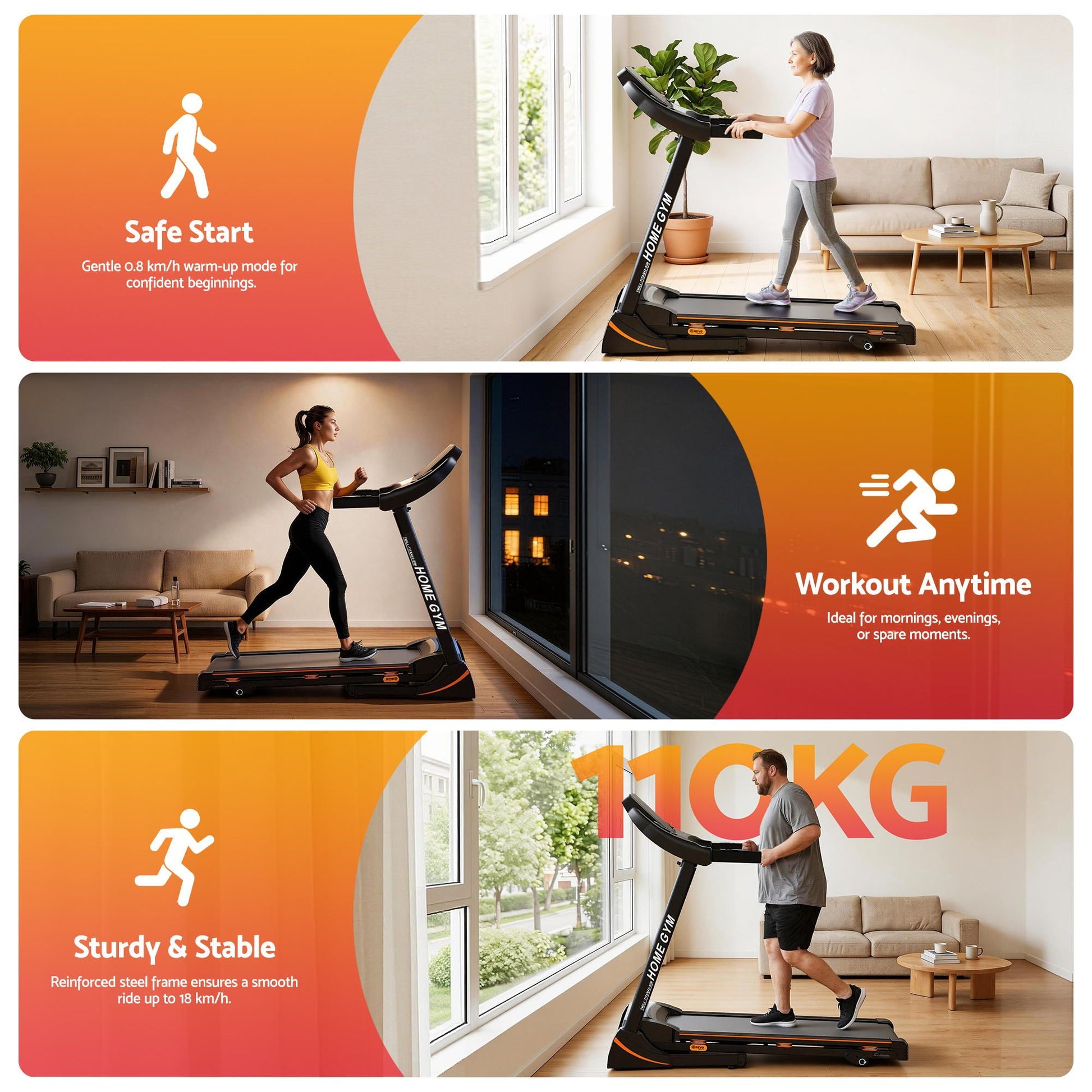 Walking Pad Treadmill Compact Gym Design Black Electric