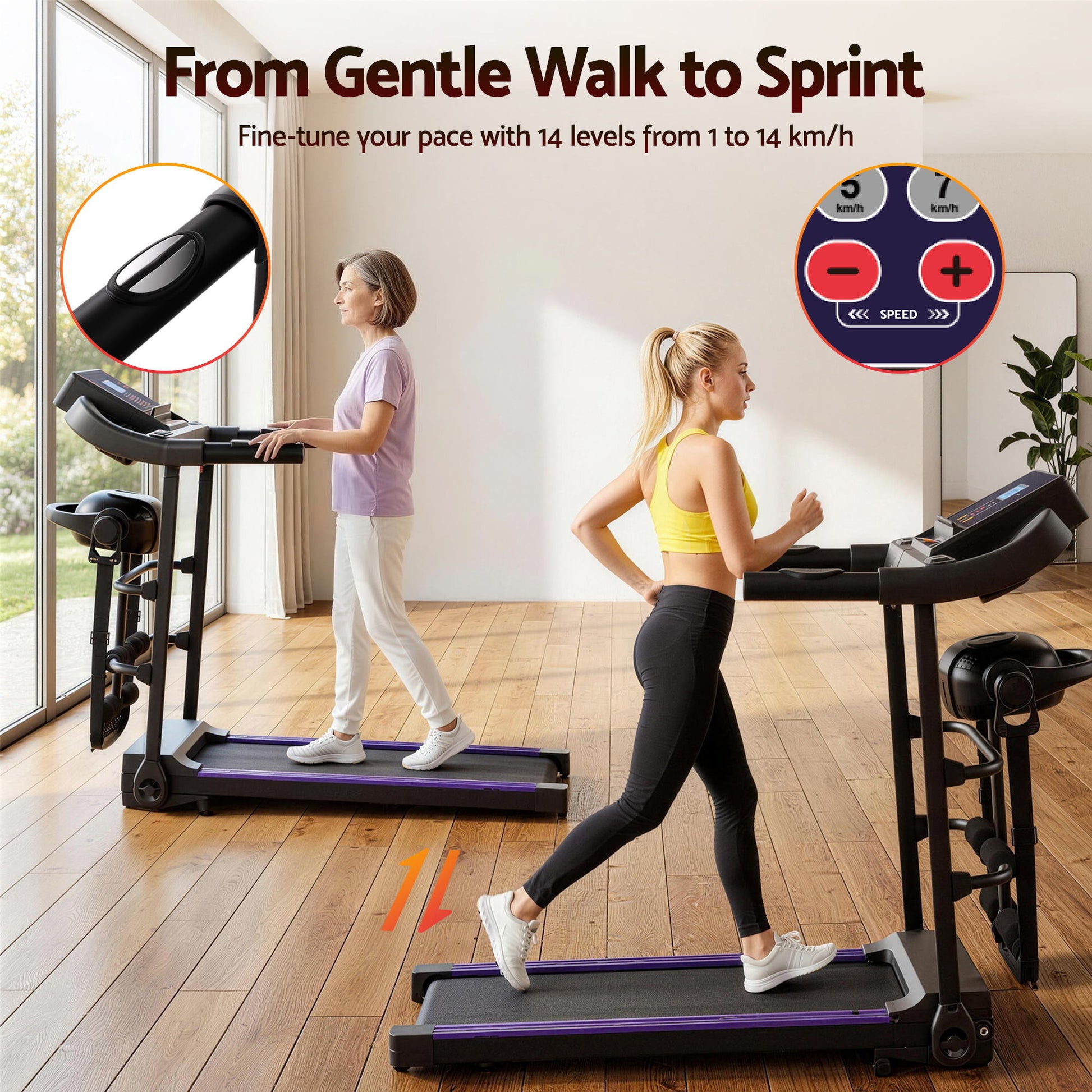 400mm treadmill gym fitness with massager electric run exercise