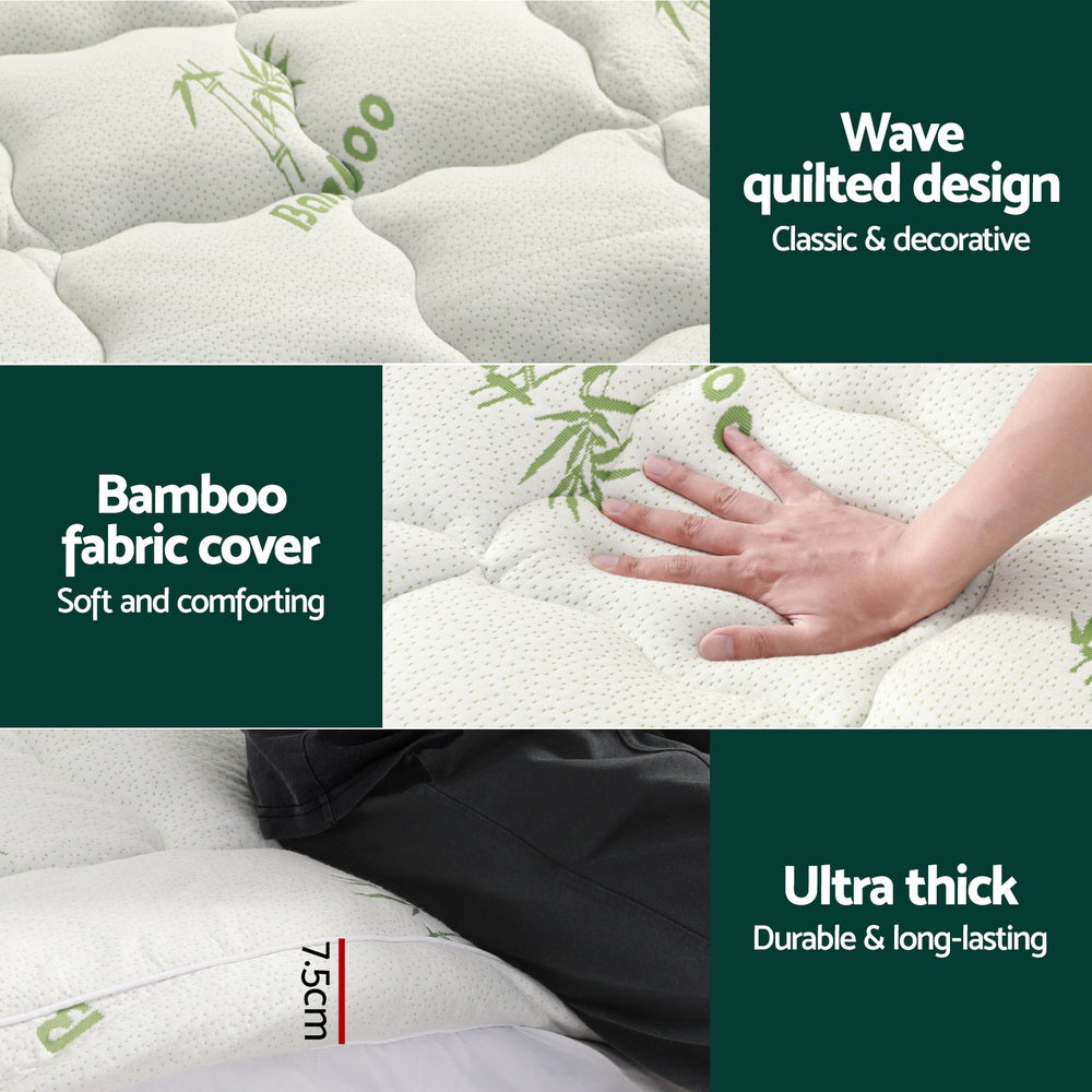 Mattress Topper Bedding Pillowtop Bamboo 7.5cm - Single