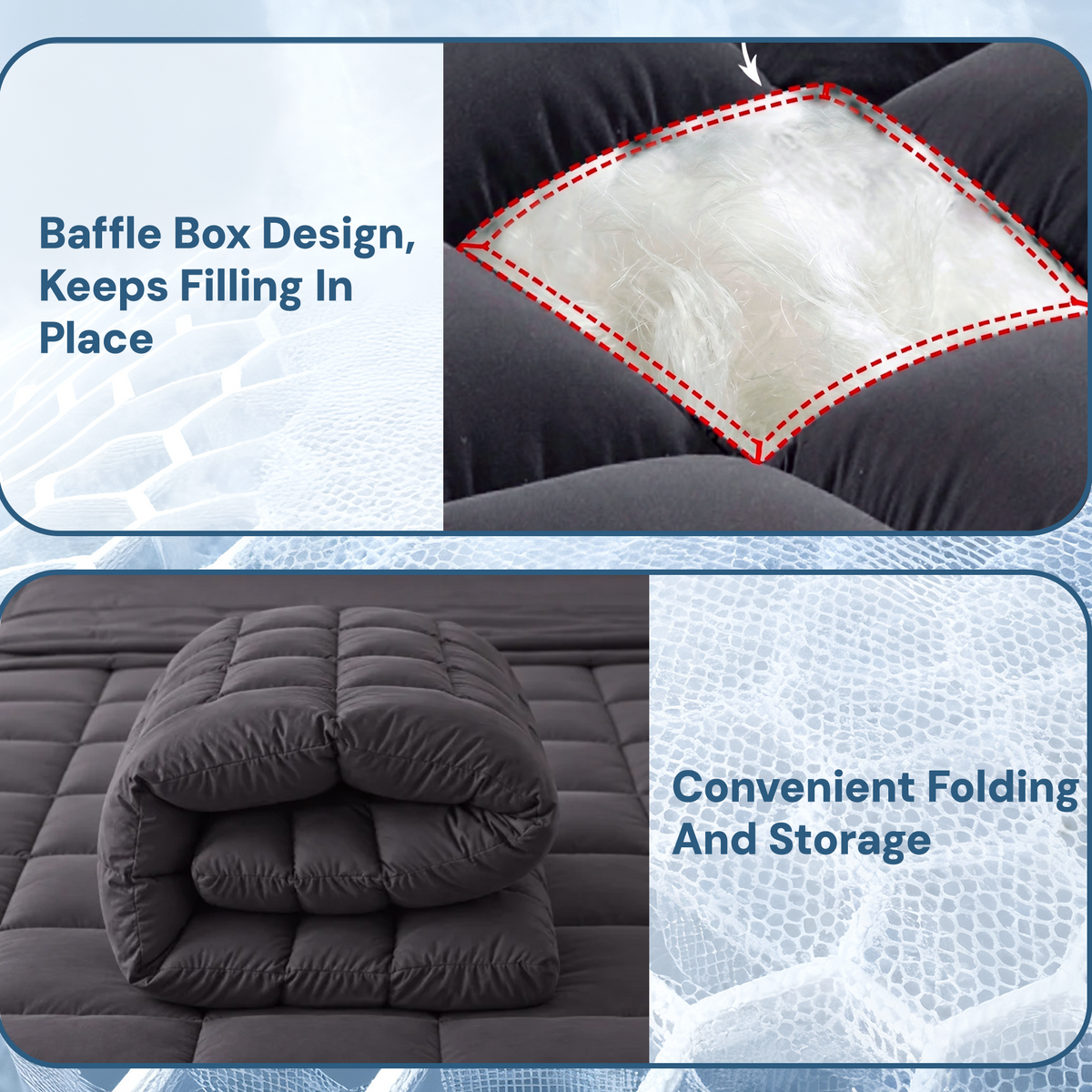Mattress Topper Double Pillowtop 1000GSM Charcoal Microfibre Bamboo Fibre Protector