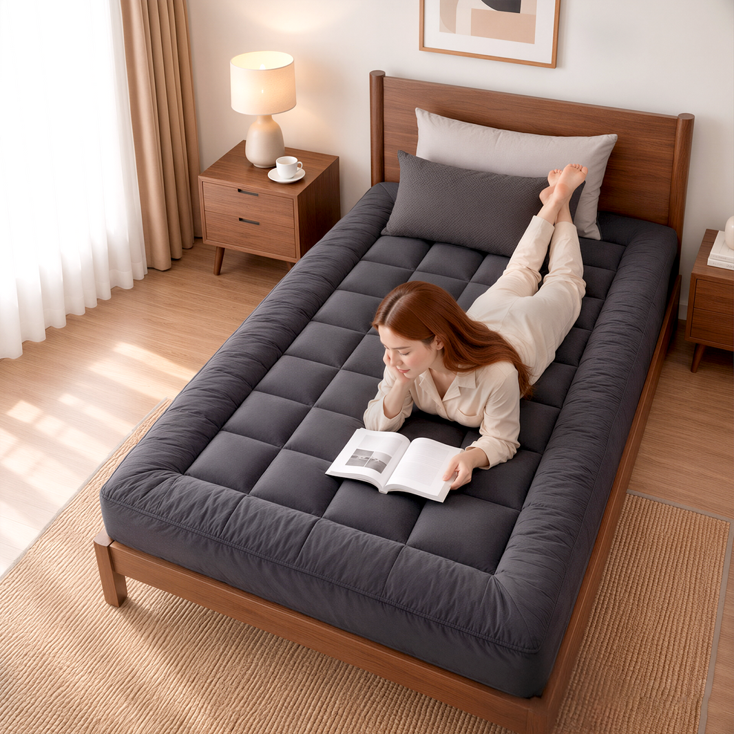 Mattress Topper King Single Pillowtop 1000GSM Charcoal Microfibre Bamboo Fibre Protector