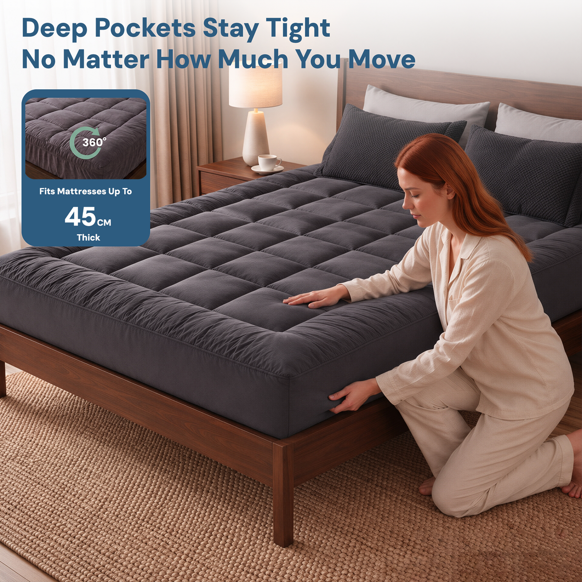 Mattress Topper King Single Pillowtop 1000GSM Charcoal Microfibre Bamboo Fibre Protector