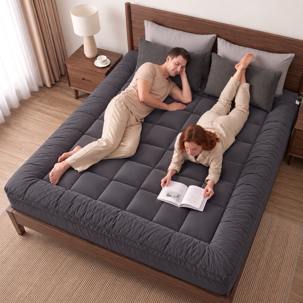 Mattress Topper, Queen 1000GSM Pillowtop, Charcoal Microfibre, Bamboo Fibre Filling Protector