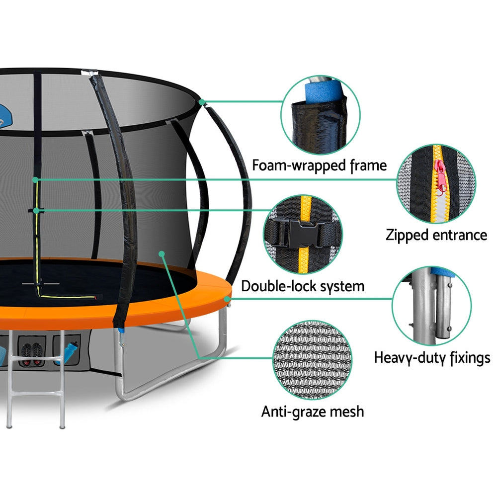 10ft orange round trampoline enclosure entry and ladder detail
