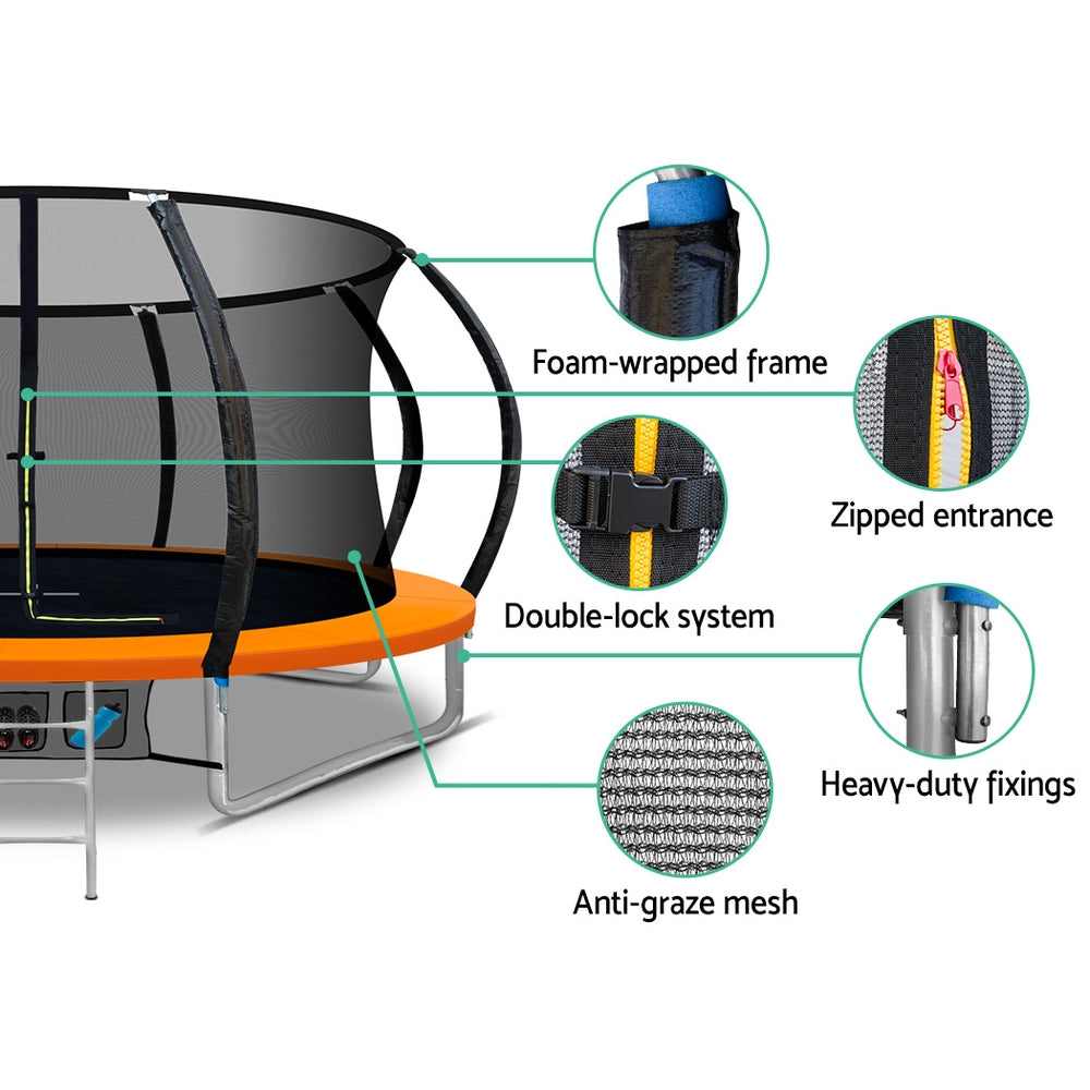 12ft orange round trampoline enclosure entry and ladder detail