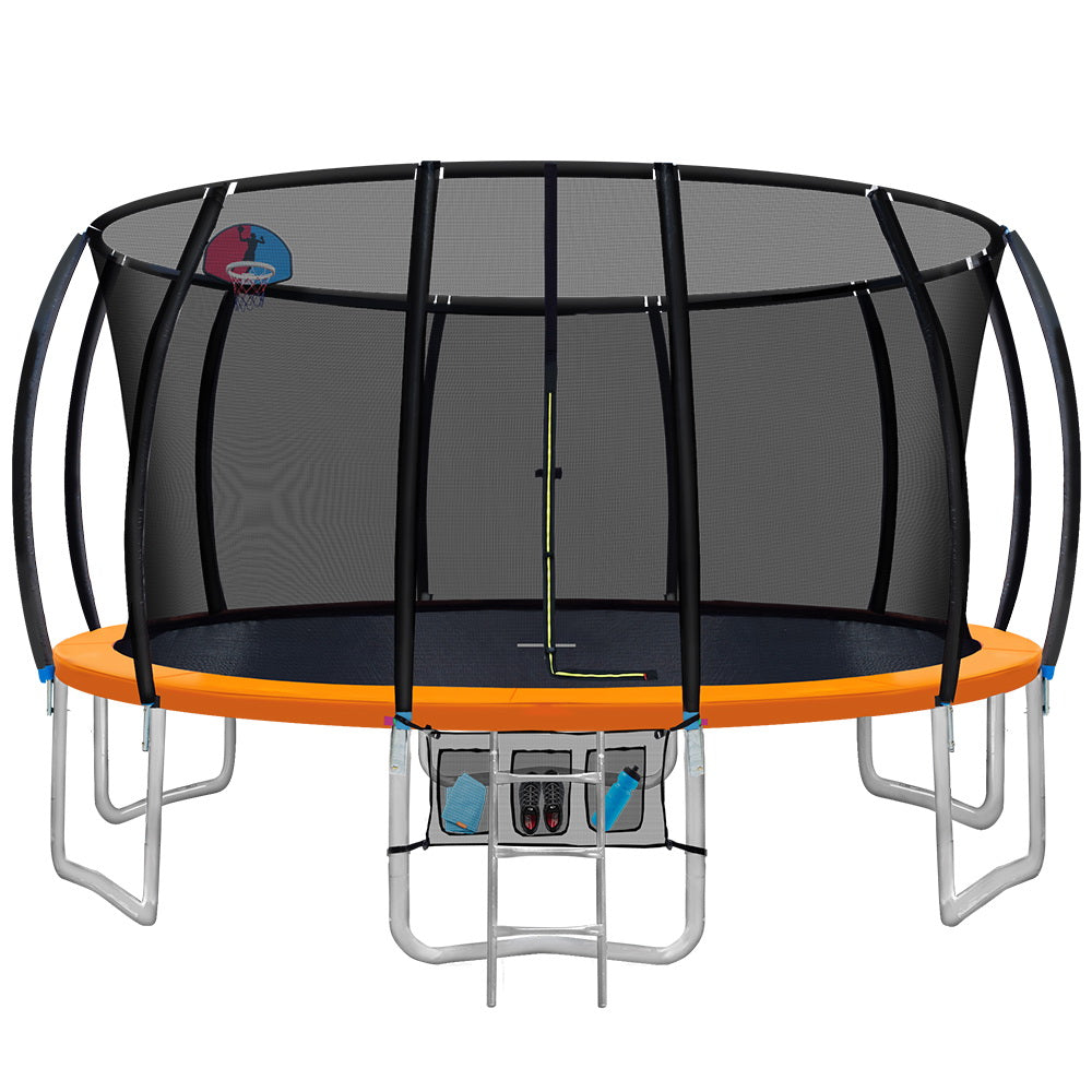 Trampoline 16ft Round Basketball Hoop with Enclosure Safety Net Pad Multi