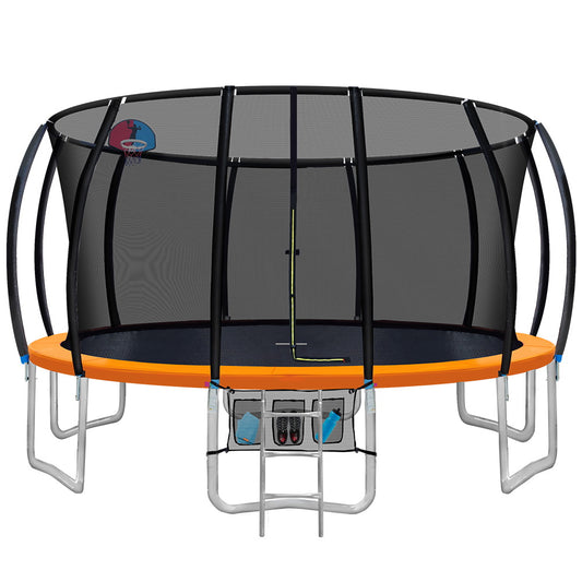 Trampoline 16ft Round Basketball Hoop with Enclosure Safety Net Pad Multi