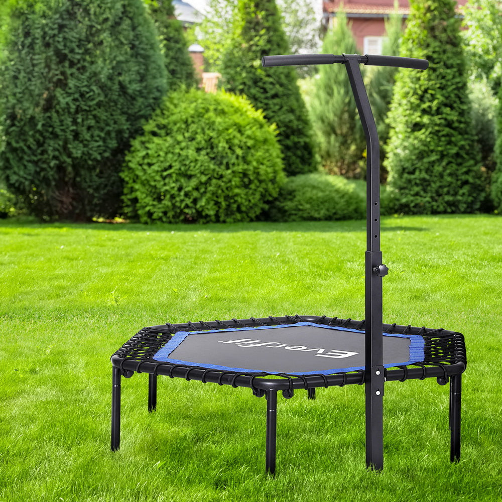 Fitness Trampoline 48inch Hexagon Rebounder with Adjustable Handrail - Blue