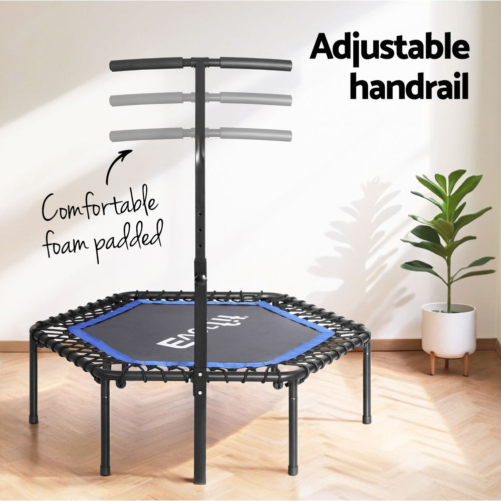 Fitness Trampoline 48inch Hexagon Rebounder with Adjustable Handrail - Blue